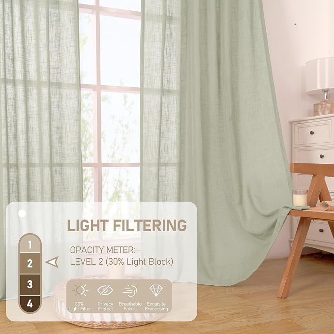 LAMIT Short Linen Curtains 40 Inch Length, Sage Grey Small Window Semi Sheer - Image 5