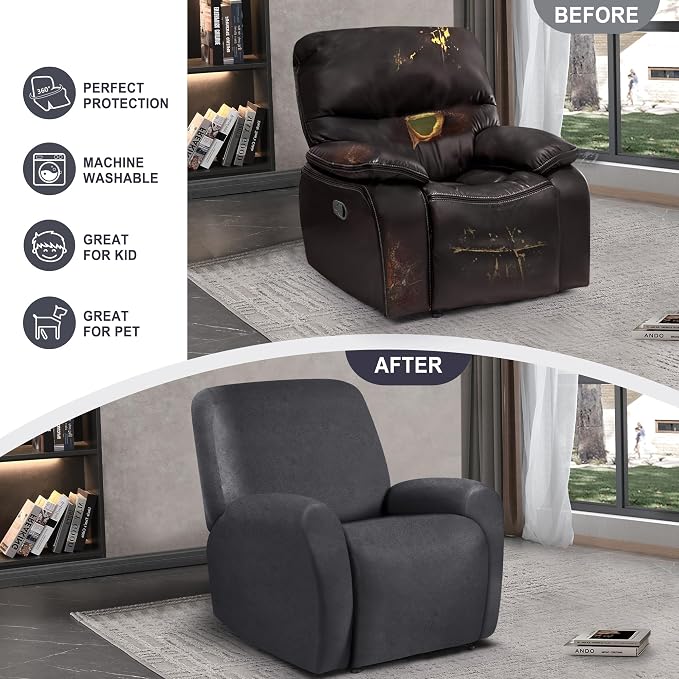 ANARACHON Leather Look Recliner Chair Covers, 4-Pieces Stretch Recliner Cover - Image 6
