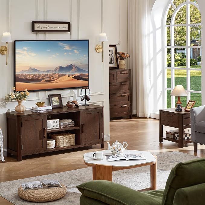 Joaxswe Farmhouse 55" Entertainment Center, Walnut Tv Stand - Image 8