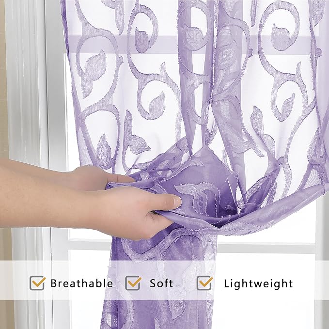 OWENIE Furman Light Purple Sheer Curtains 54 Inch Length 2 Panels Set - Image 5