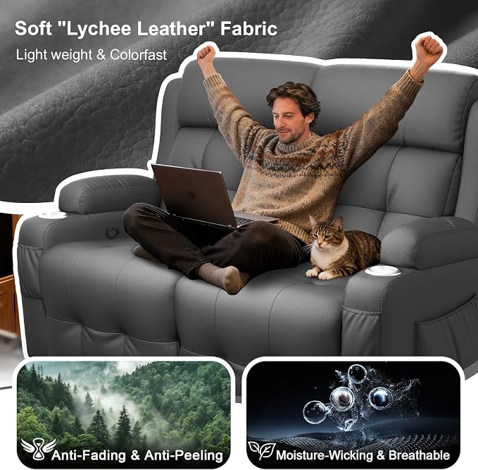 Home Theater Seating Loveseat Recliner Sofa, Wall-Hugger Reclining Couch - Image 8