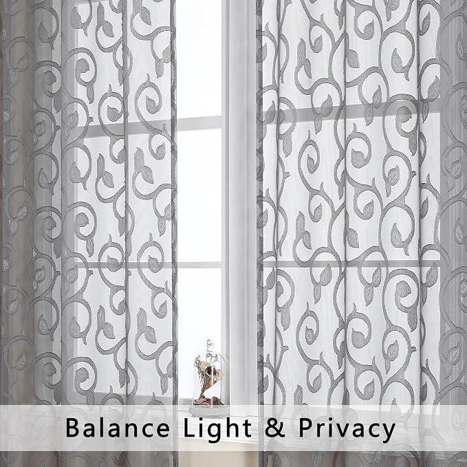 OWENIE Furman Sheer Curtains 45 Inch Long 2 Panels Set, Airy Jacquard Clip - Image 3