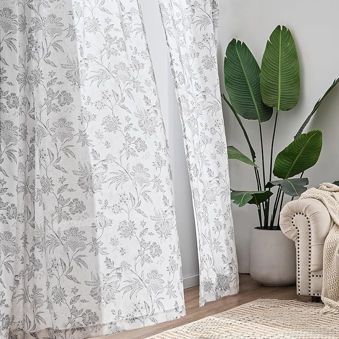 jinchan Linen Floral Curtains for Living Room, 96 Inch Length Curtains - Image 7