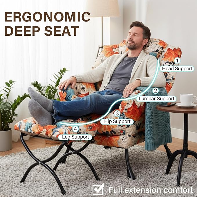 Welnow Lazy Chair with Ottoman, Modern Accent Chair with Armrests and a Side - Image 7