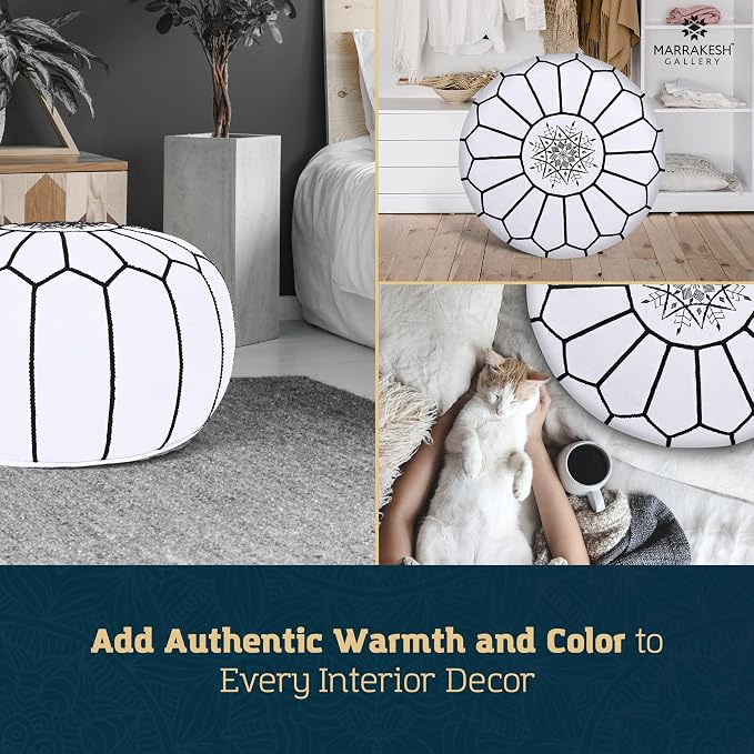 Marrakesh Gallery Genuine Leather Round Pouf Unstuffed - Image 9
