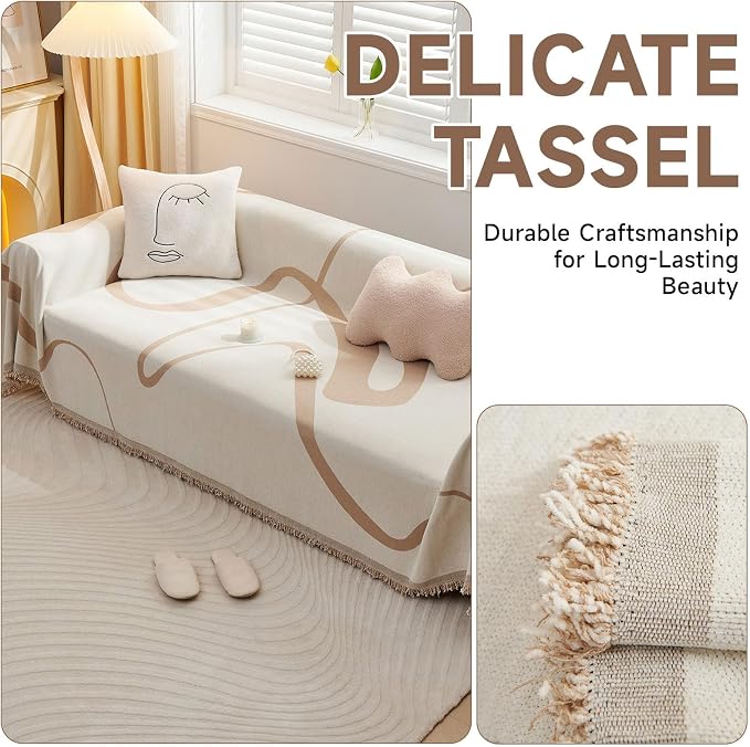 VClife Soft Chenille Couch Cover Modern Khaki Tan Beige Stripe Sofa Slipcover - Image 5