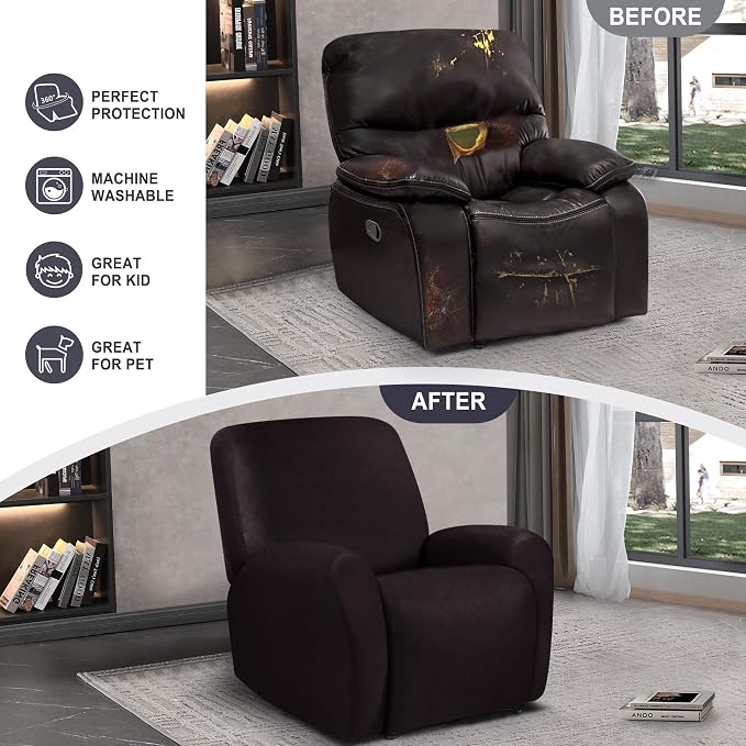 ANARACHON Leather Look Recliner Chair Covers, 4-Pieces Stretch Recliner Cover - Image 5