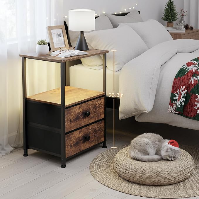 LOAKEKEL Night Stand Set 2, LED Nightstand - Image 2