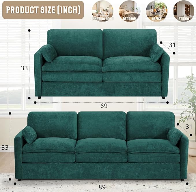 Classic Chenille Sofa Set with 2 Extra Armrest Pillows, Loveseat and 3-Seat - Image 3