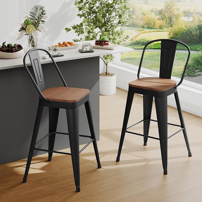 Andeworld Metal Bar Stools Set of 2, 24 inch Counter Height Barstools - Image 3