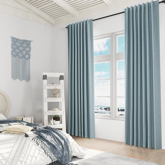 Guken Blue 100% Blackout Linen Curtains 108 Inch Length 2 Panels Set - Image 8