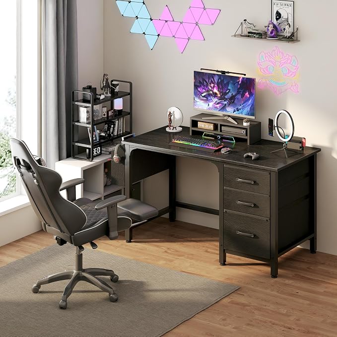 Lufeiya Computer Desk with File Drawers Cabinet, 47 Inch Reversible Home Office - Image 2