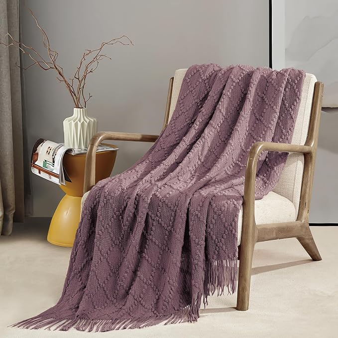 BOURINA Dark Lavender Throw Blanket 50 x70 Inches Jacquard Argyle Throw - Image 2