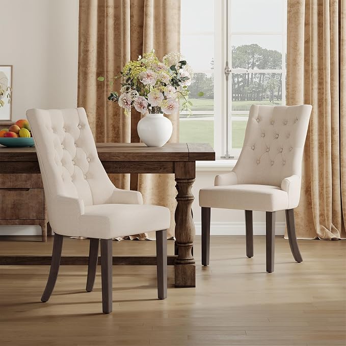 COLAMY Fabric Side Dining Chairs Set of 2, Wingback Upholstered Dining Room by COLAMYHOME