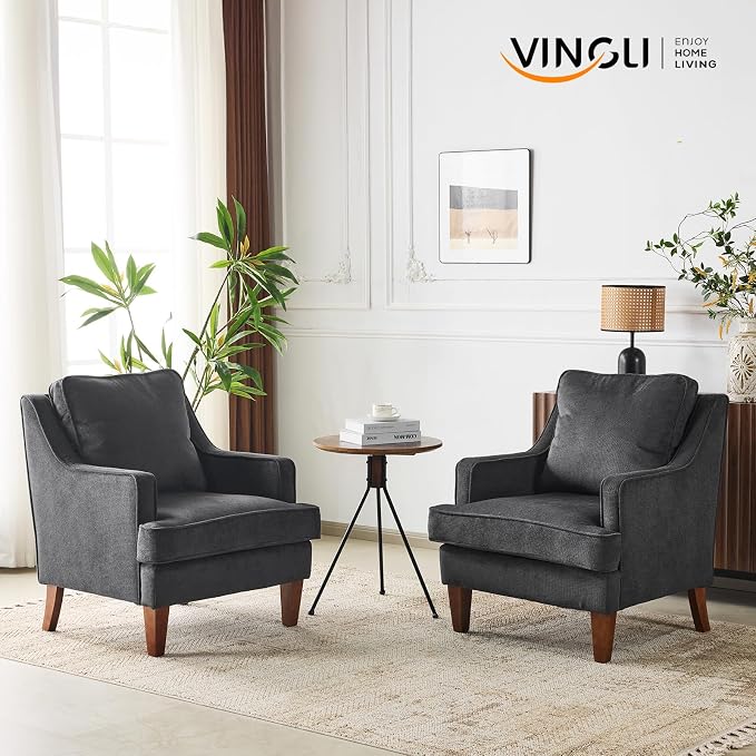 VINGLI Black Accent Chairs Set of 2, Mid Century Modern Chairs, Upholstered - Image 2