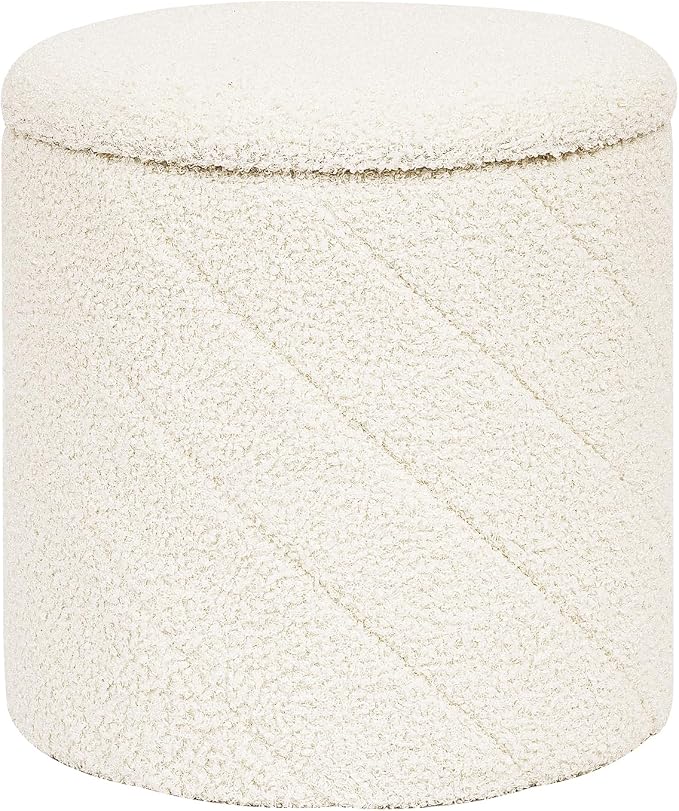 PINPLUS Ottoman with Stroage Round Boucle Ottoman and Tray Sherpa Removable by PINPLUS