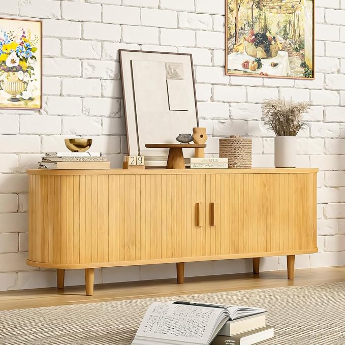 58" Mid Century Modern TV Stand, Wood TV Consoles - Image 8