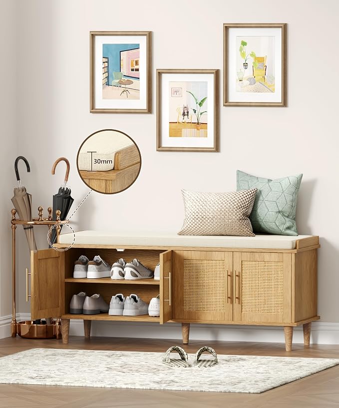Akxomel Rattan Shoe Storage Bench - Image 5