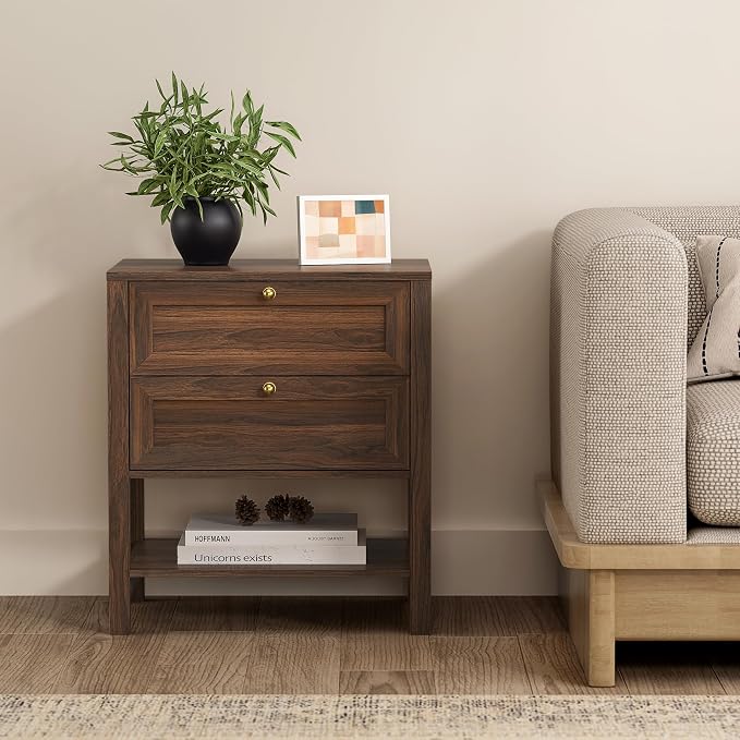EYYTHUNG Brown Nightstand Set of 2, Wooden Farmhouse Floor Night Stand - Image 7