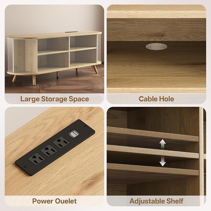 55 inch TV Stand with Power Outlet, Fluted Entertainment Center - Image 4