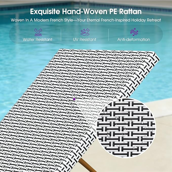 PURPLE LEAF Extra Large Patio Chaise Lounge 2 Pieces French Outdoor Wicker - Image 7