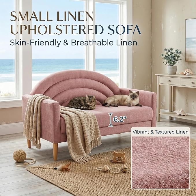 49" Small Loveseat Sofa for Small Spaces, Mid Century Modern Sofa, Linen - Image 4