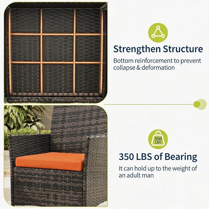3-Piece Outdoor Furniture Set, PE Rattan Wicker Chairs - Image 5