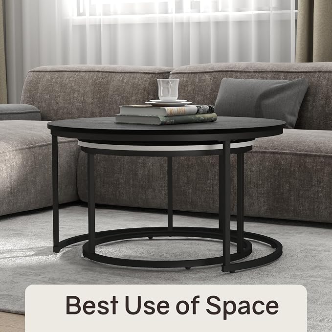 Otterease Nesting Tables Set of 2, 31.5" Round Coffee Table, Small Nesting - Image 6