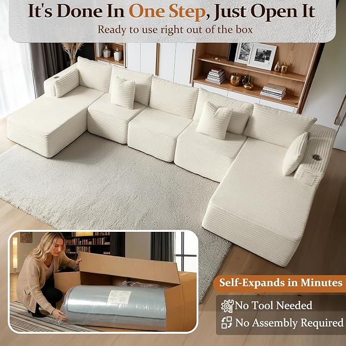 168" Cloud Sectional Couch, Comfort U Shaped Sofa - Image 3