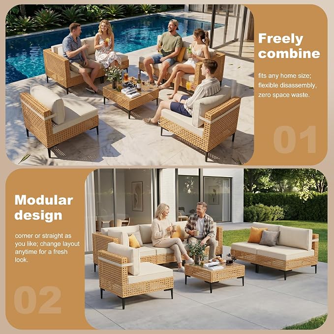 ABCASA 9-Piece Patio Sectional Furniture Set, Boho Patio Conversation Set - Image 4