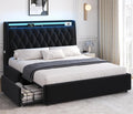 Full LED Velvet Bed Frame with 2 Storage Drawers&Hidden Headboard, Upholstered by JOCOEVOL