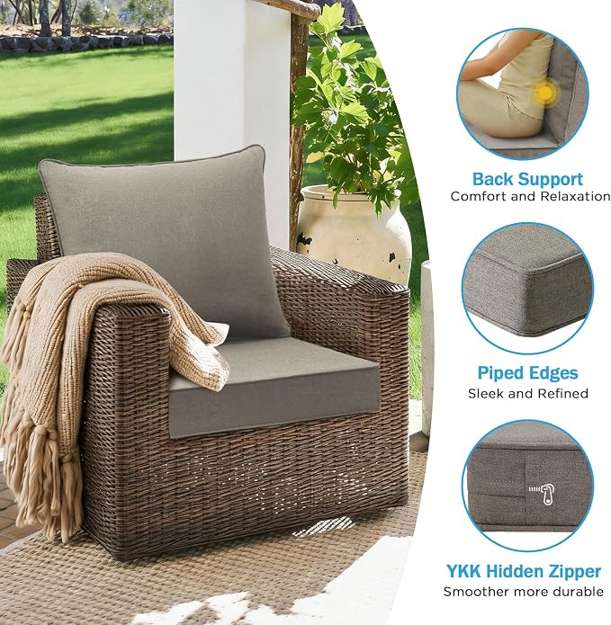 Sunbrella Outdoor Deep Seat & Back Cushion Set, 24 x 24 Inch Water Repellent - Image 6