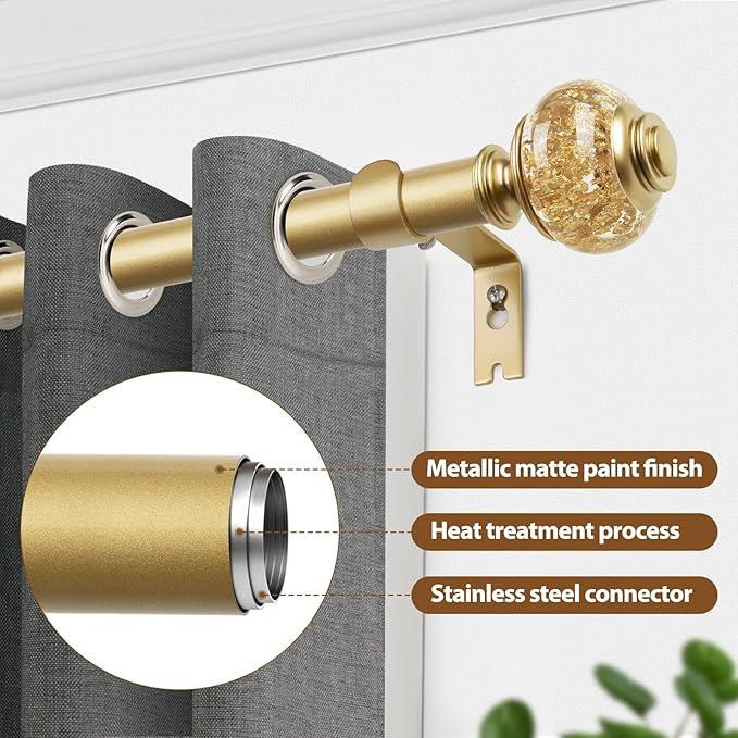 Curtain Rods for Windows 72 to 144 Inch, USFOOK 7/8 inch Luxury Gold Curtain - Image 4