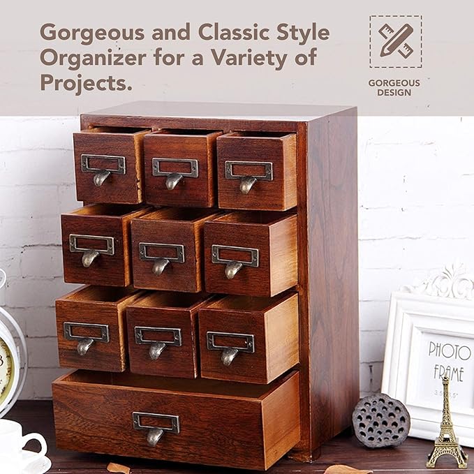 Library Card Catalog Solid Wood Small Curio Cabinet l Retro Storage Organizer - Image 5