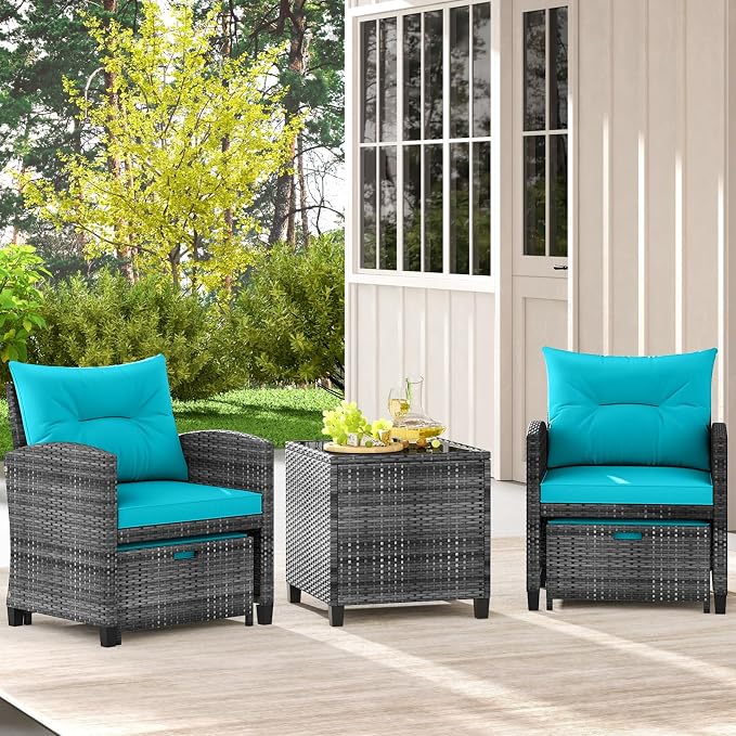 Tangkula 5 Pieces Patio Conversation Set, PE Wicker Rattan Outdoor Furniture Set - Image 3