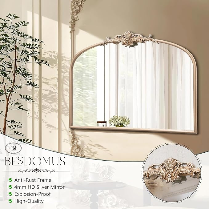Besdomus Arched Vintage Gold Mirror: 32"x24" French Large Champagne Gold - Image 7