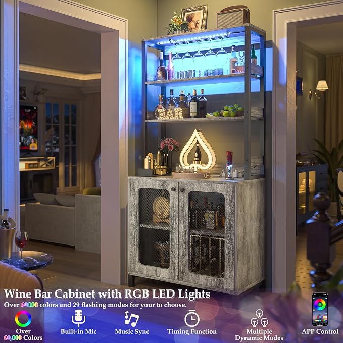 Aheaplus Bar Cabinet with Power Outlets, Coffee Bar Station - Image 3