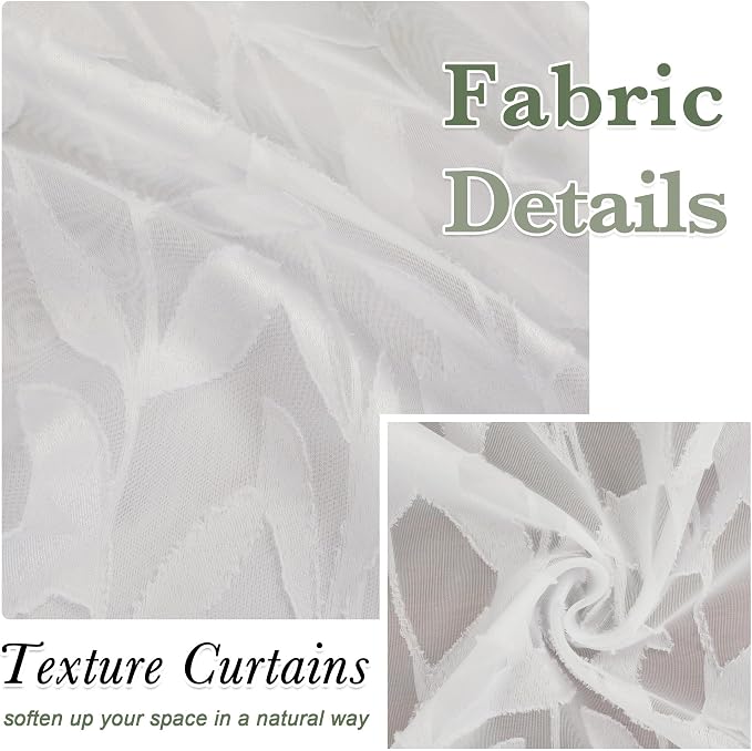 Lecloud Leia Ivory Sheer Curtains 30 Inch Length 2 Pcs, Jacquard Leaf Textured - Image 4