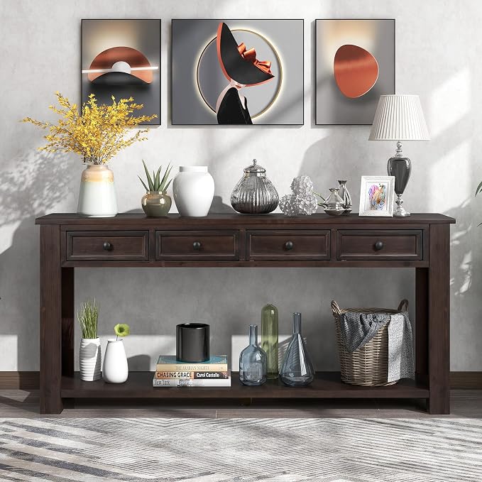 LKTART 63" Solid Wood Console Table Sofa Table - Image 8