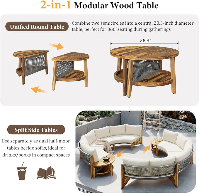 VilroCaz 3-Piece Outdoor Patio Furniture Sectional Sofa Set, 2 Semi-Circle Sofas - Image 6