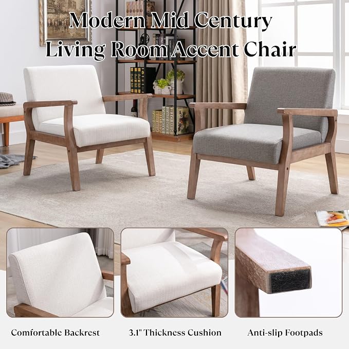 BESTANO Accent Chair Mid Century Modern Armchair, Linen Upholstered Living Room - Image 4
