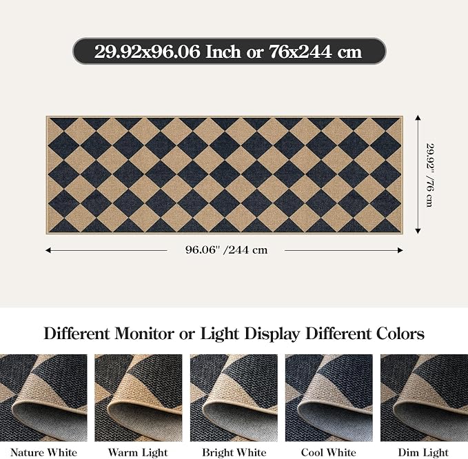 Lahome Colette Checkered Easy Jute Runner Rug, 2x8 Hallway Kitchen Runner Rug - Image 2
