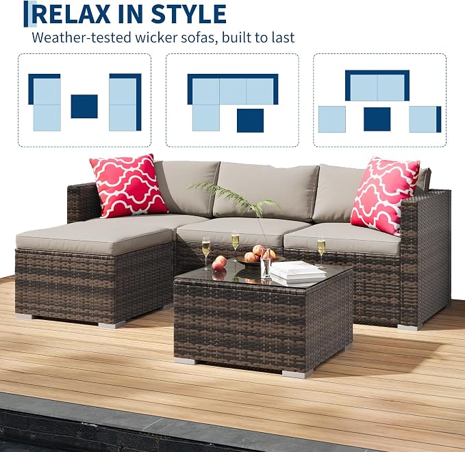 5-Piece Outdoor Sectional Sofa Set, All-Weather PE Rattan Patio Furniture - Image 8