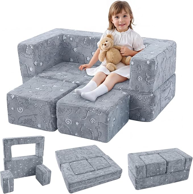 MeMoreCool Dinosaur Glow Foam Kids Play Couch Set, Machine-Washable Cover by MeMoreCool