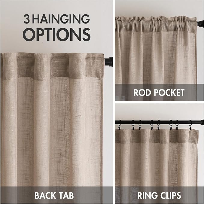 MIULEE Taupe Linen Curtains 63 Inch Length 2 Panels - Image 3