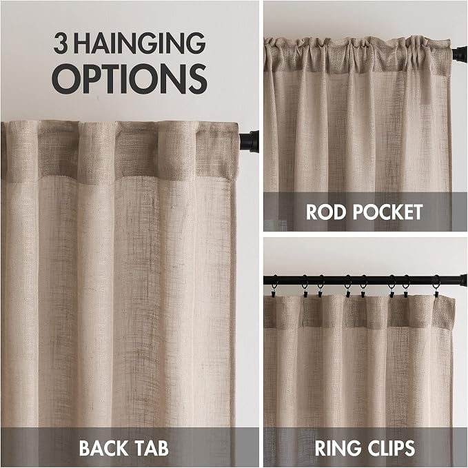 MIULEE Taupe Linen Curtains 84 Inch Length - Image 3