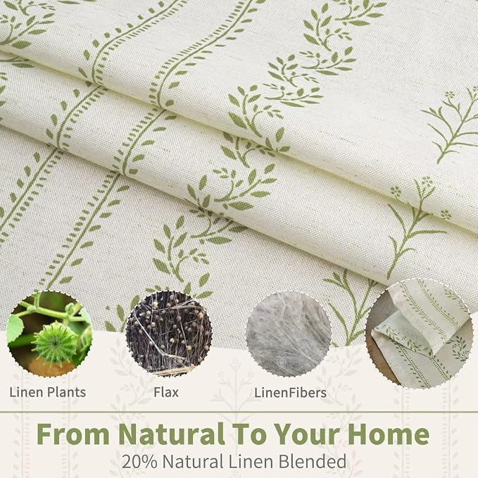 BGment Sage Green Floral Curtains 84 Inch Long, Light Filtering Linen Curtains - Image 3