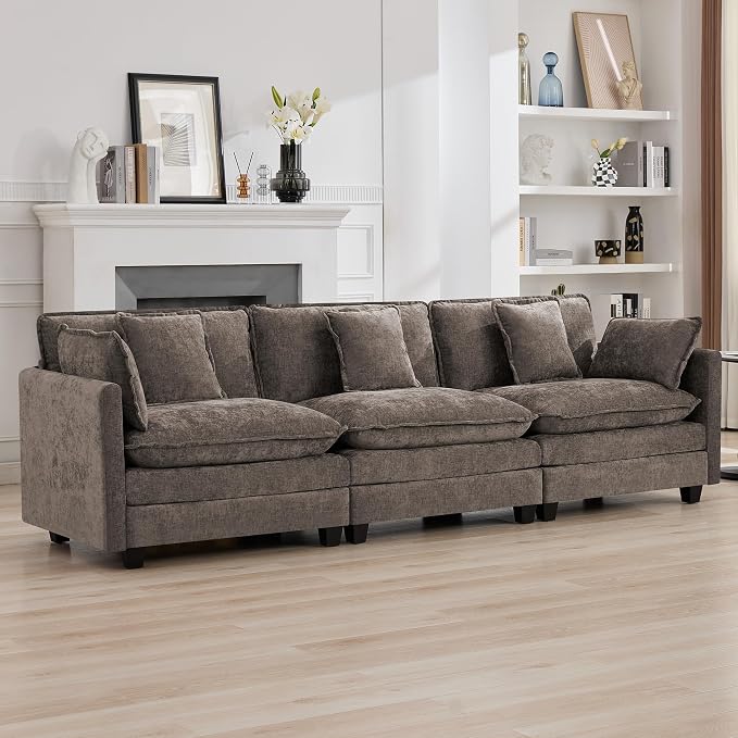 111'' Sectional Cloud Deep Seat Couch, Modern Comfy Chenille Modular Sectional - Image 7