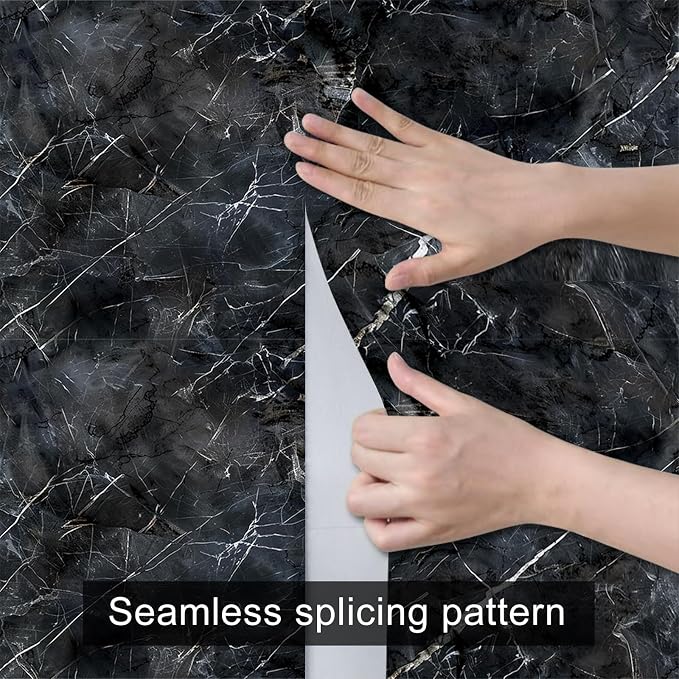 HOMETITUTE Black Marble Wallpaper Peel and Stick Dark Stone Pattern 118.1x17.7 - Image 9