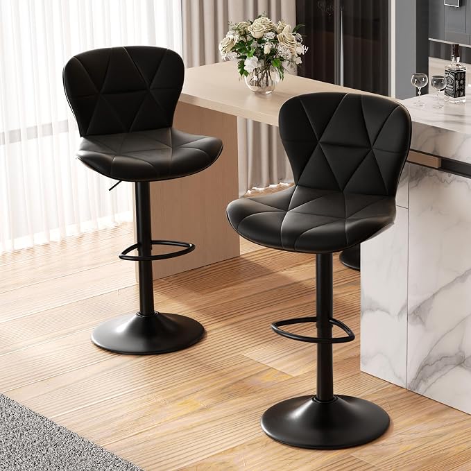 Nalupatio Modern Bar Stools Set of 2, Adjustable Faux Leather Upholstered by Nalupatio